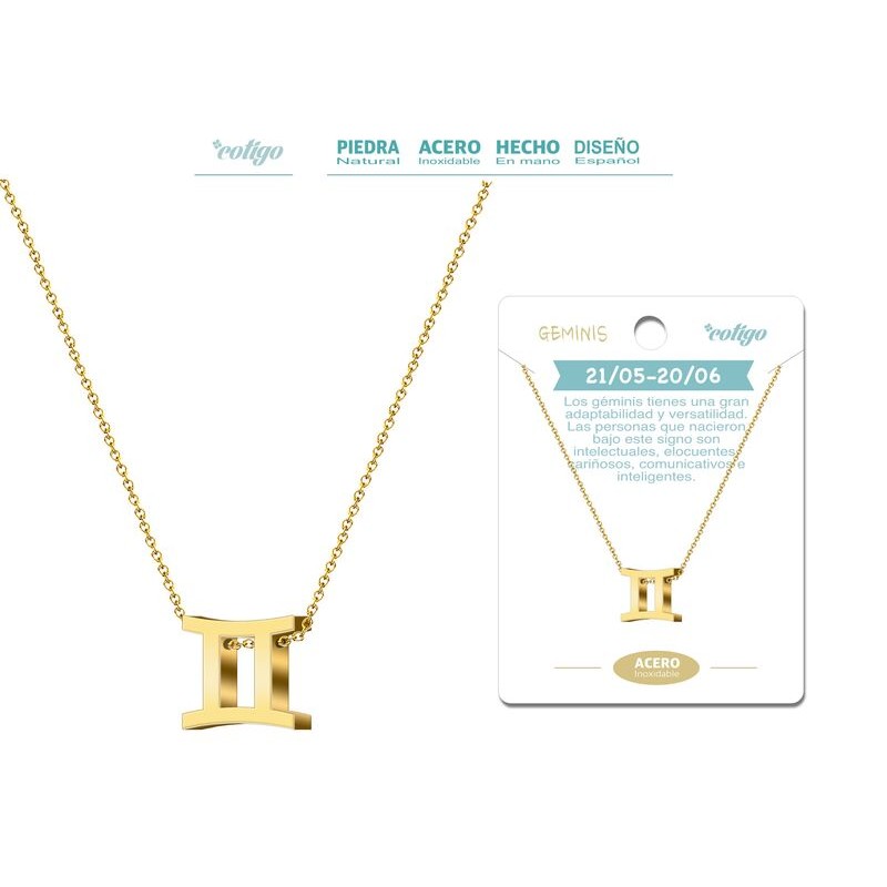 Colgante Zodiaco Geminis Acero Dorado - Coleccion Constelaciones Zodiaco